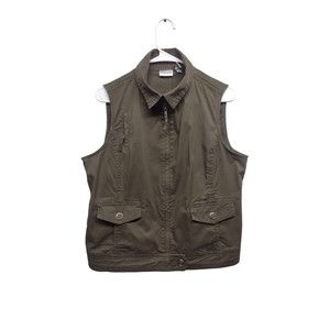 Chico's Vest Women's Olive Green Size 2 (Large) Fill Zip Pockets Collared